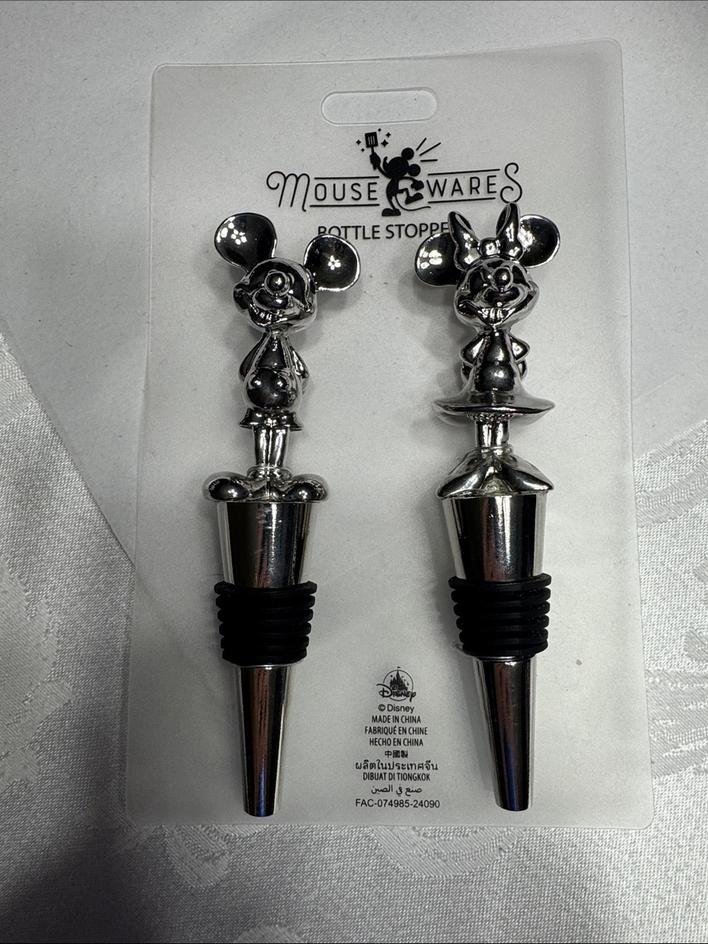 NEW Mickey & Minnie Mouse silver bottle stoppers. 5 1/4”